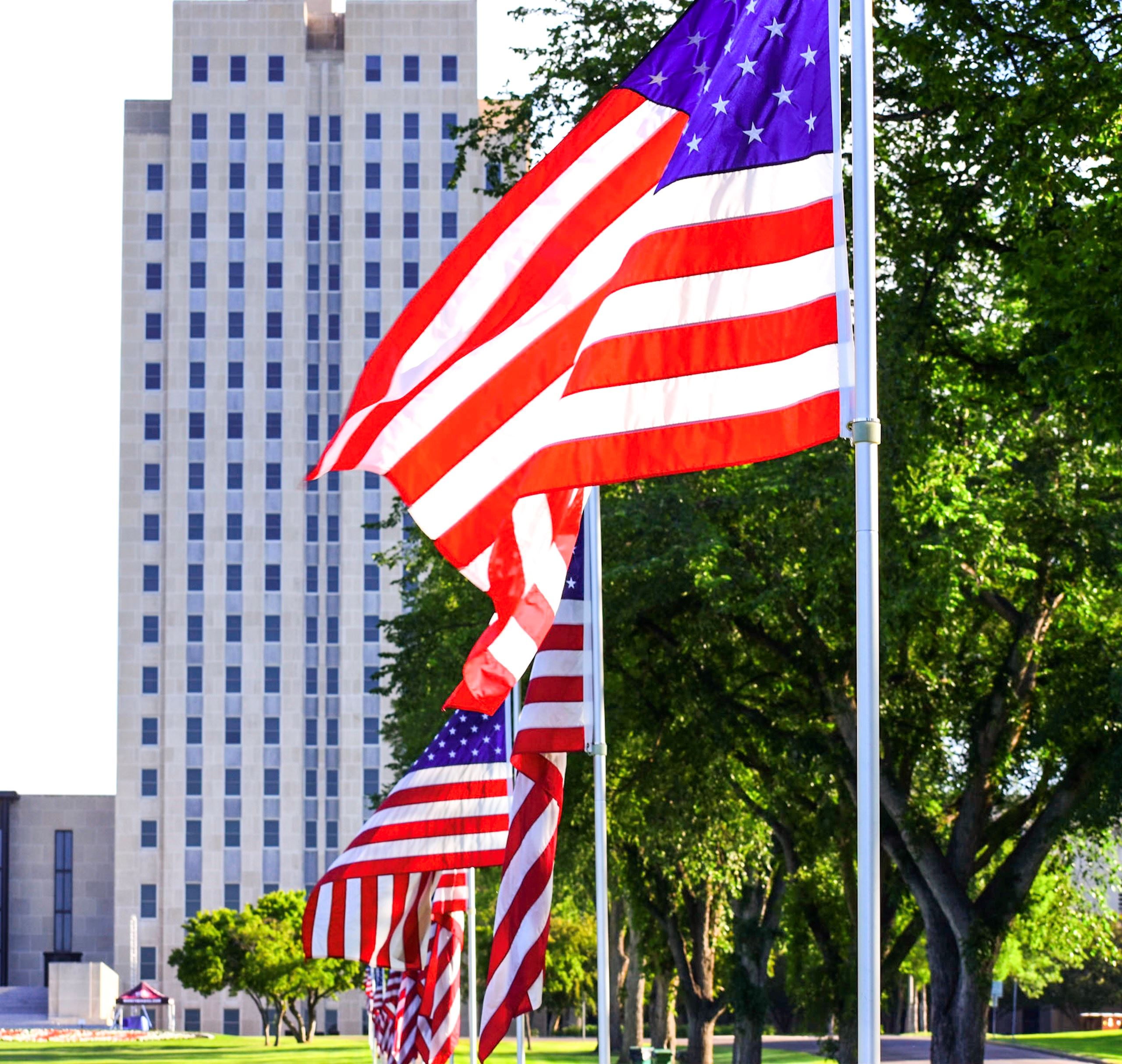 Flags leading to the State Capitol