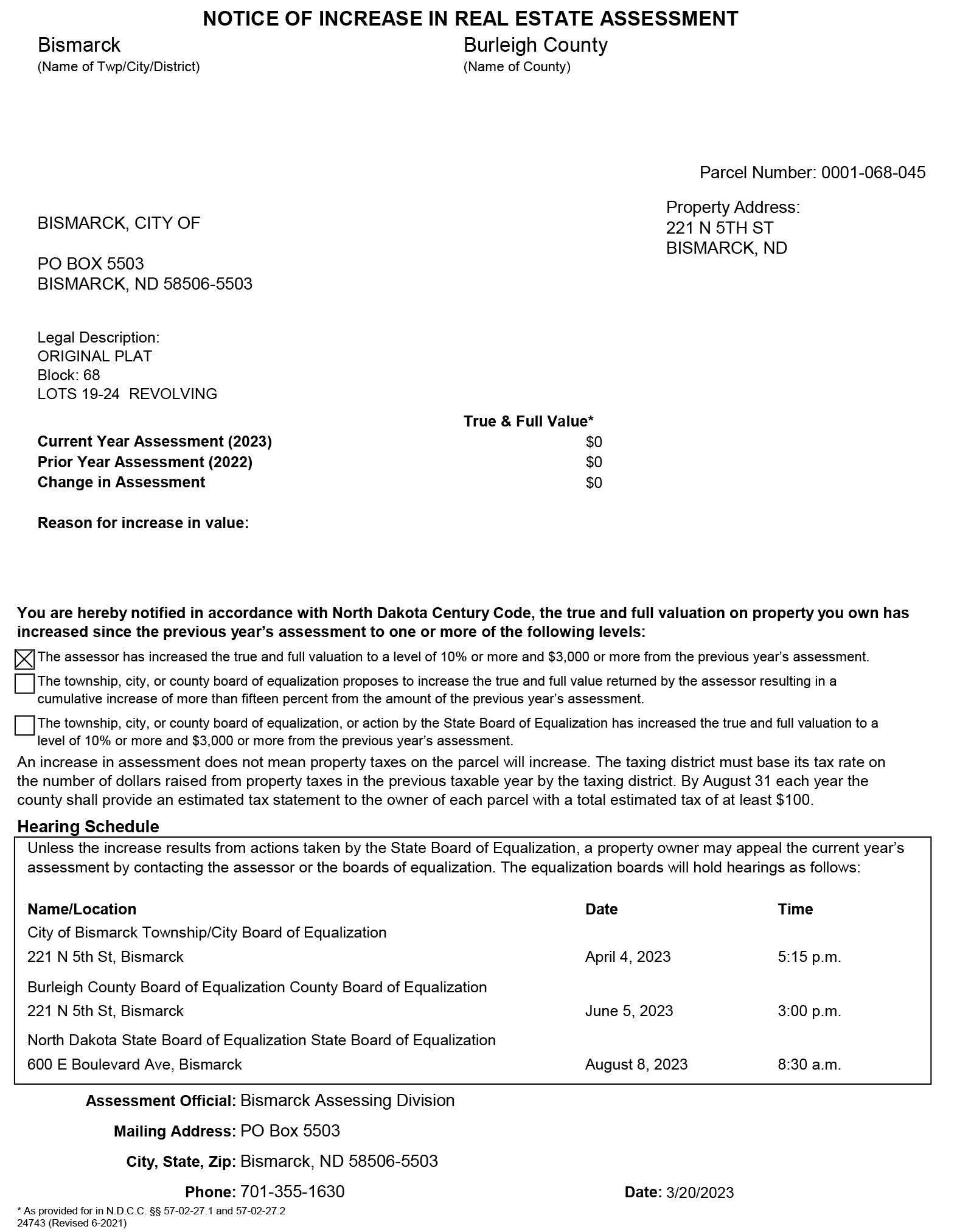 Example Notice of Increase In Real Estate Assessment