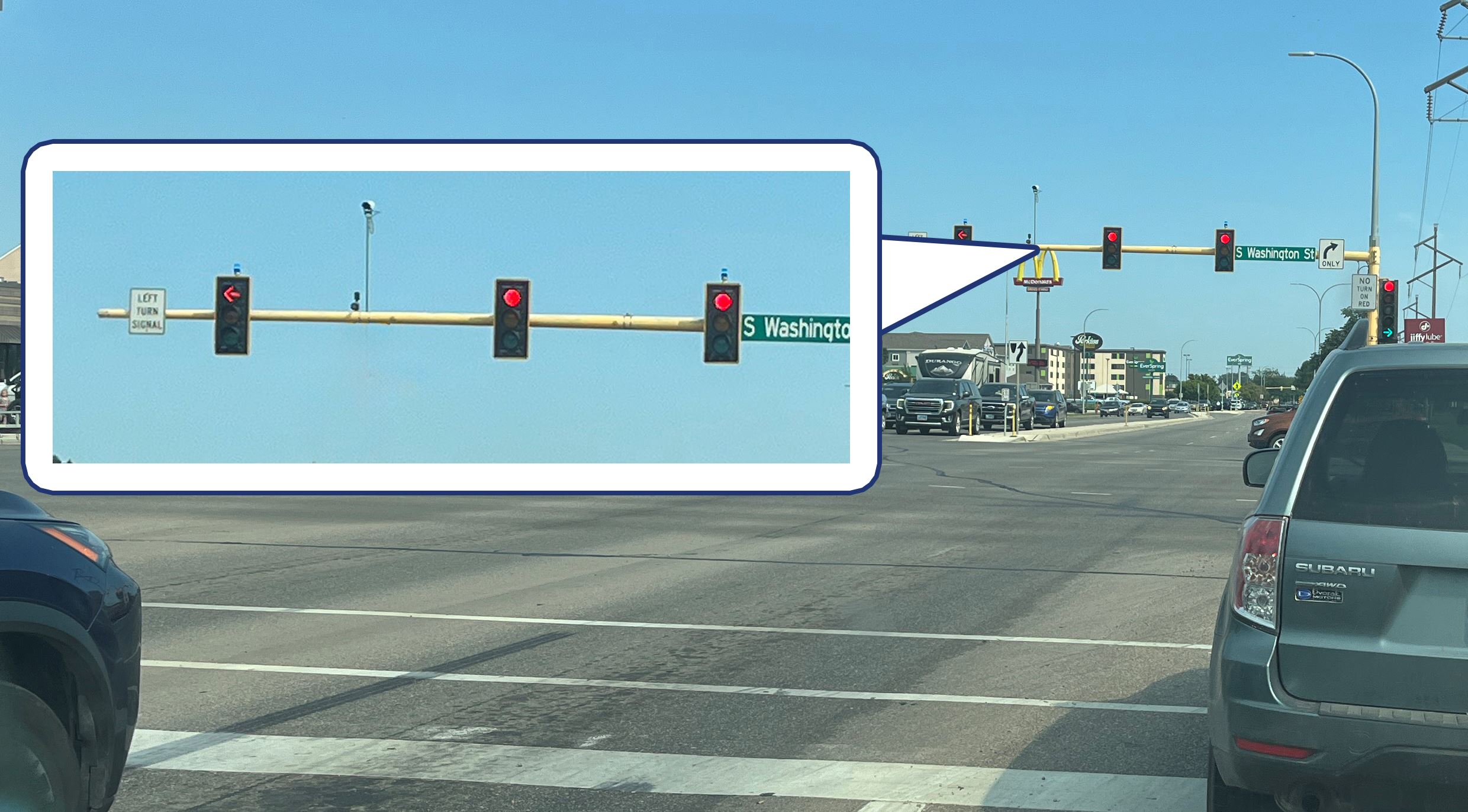 Cameras a equipment built on to traffic signals. 