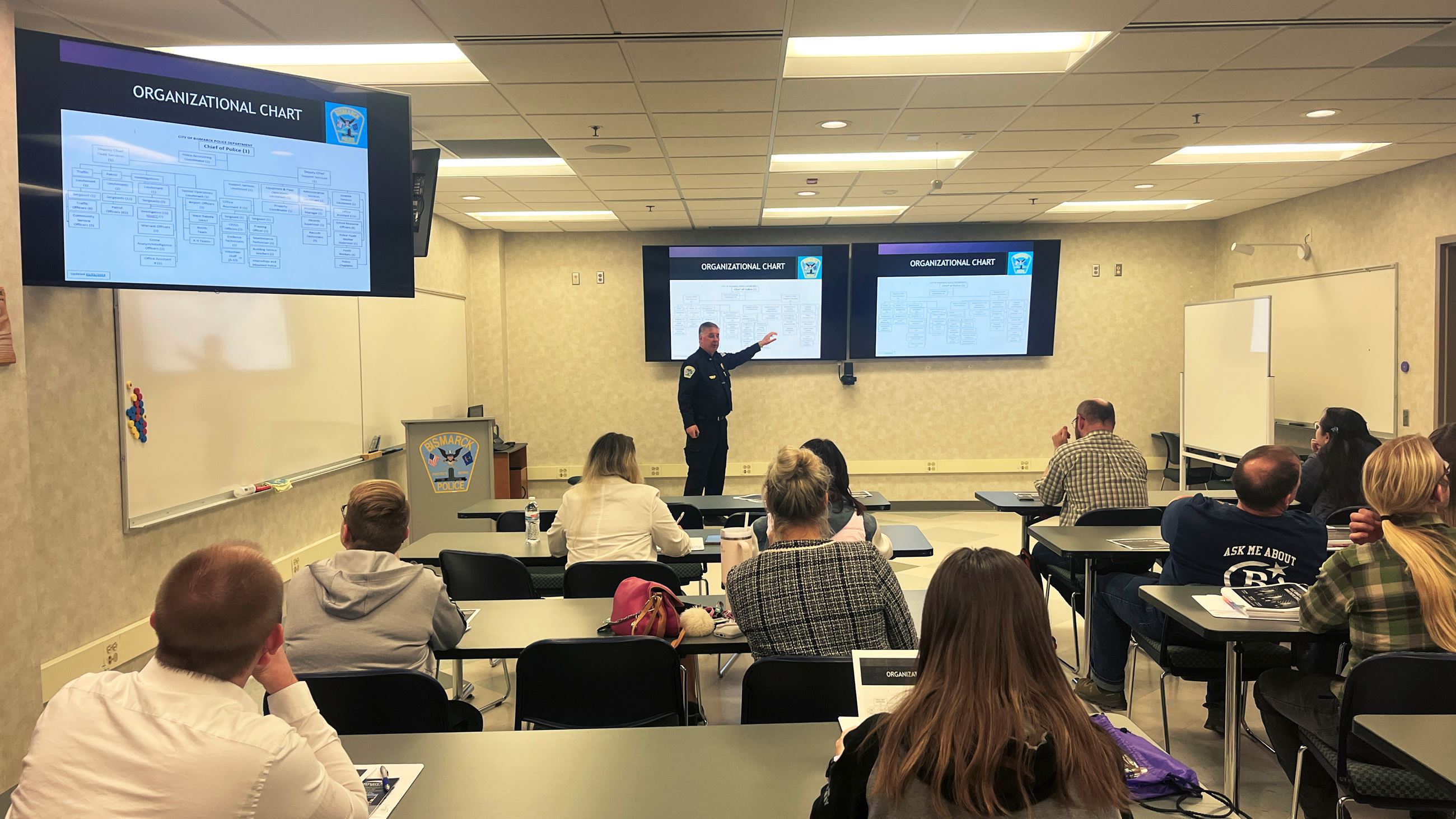 Police Chief Dave Draovitch explains PD's organizational chart to Citizen Academy attendees. 