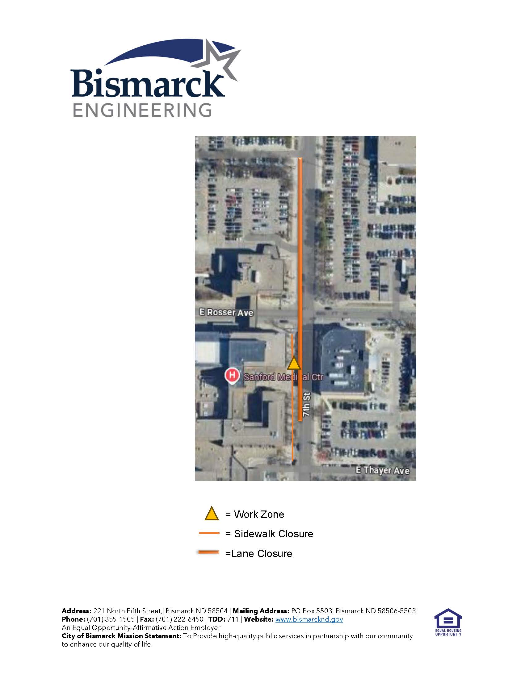 7th St reduced lanes Ave A to Thayer Ave Map