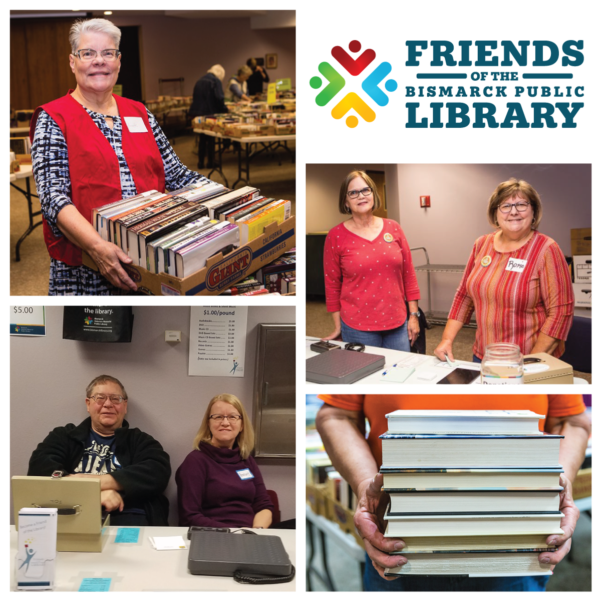 Volunteers from Friends of the Bismarck Public Library helping at a book sale