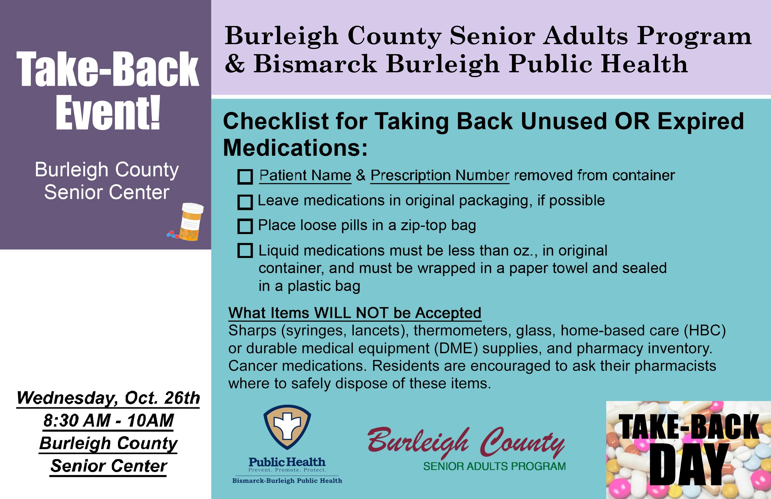 Burleigh County Senior Center-Take Back Graphic