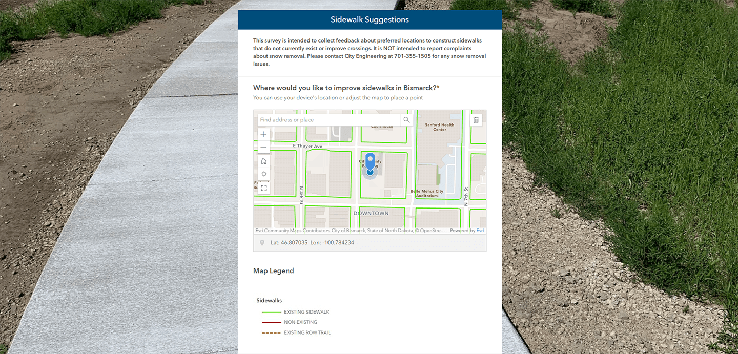 Screenshot of Sidewalk Suggestion Tool