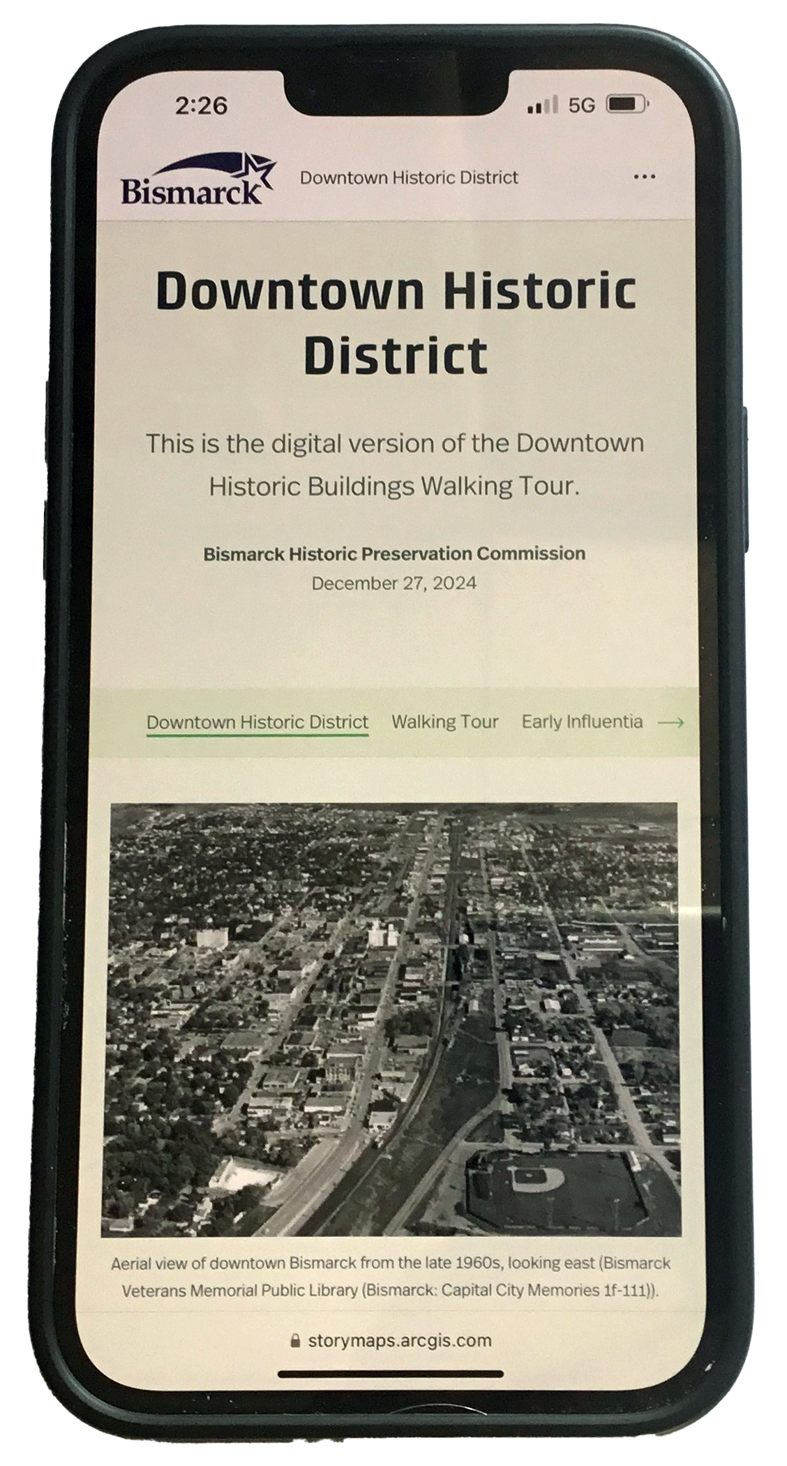 Phone showing Historic District Walking Tour