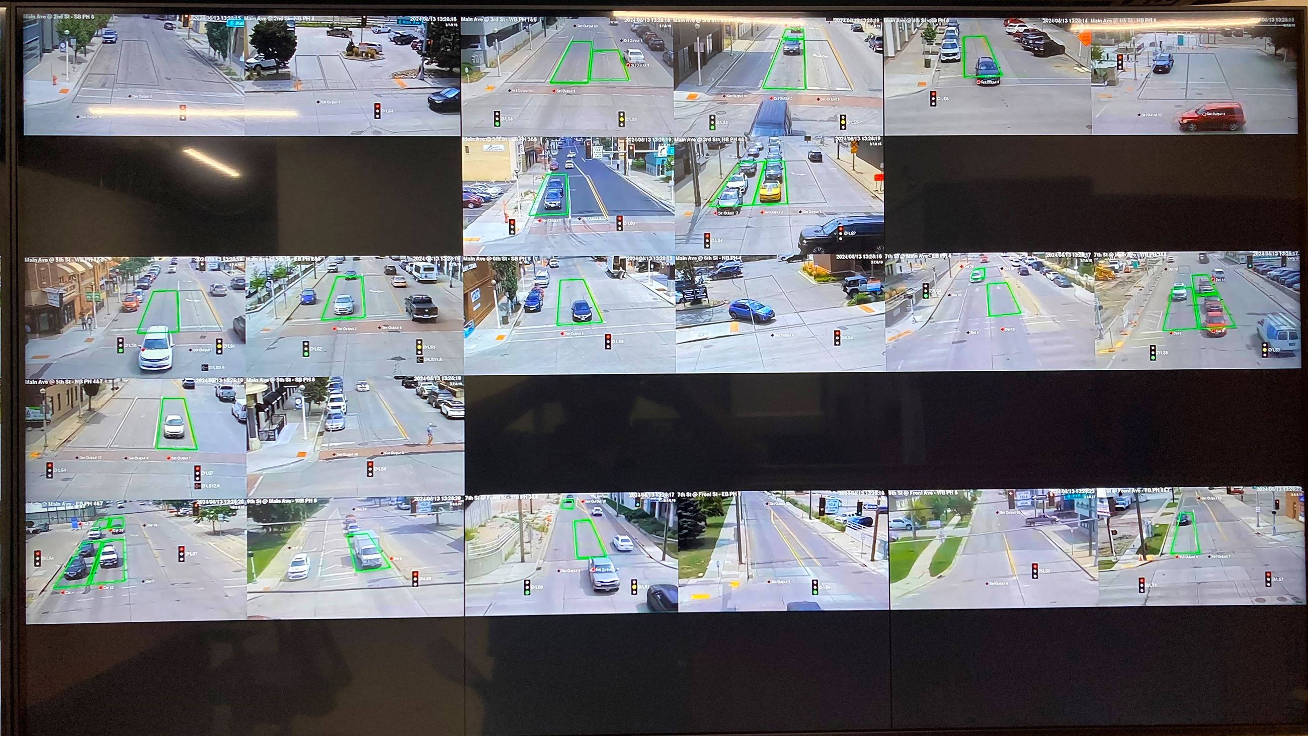 Closeup of video stream of traffic at Bismarck intersections. 