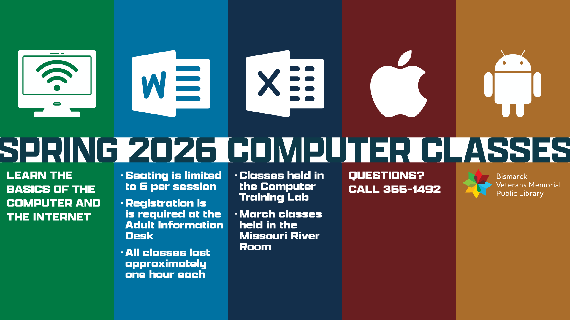 Spring 2026 Computer Classes, Wednesdays from March 4, through June 24, 2025